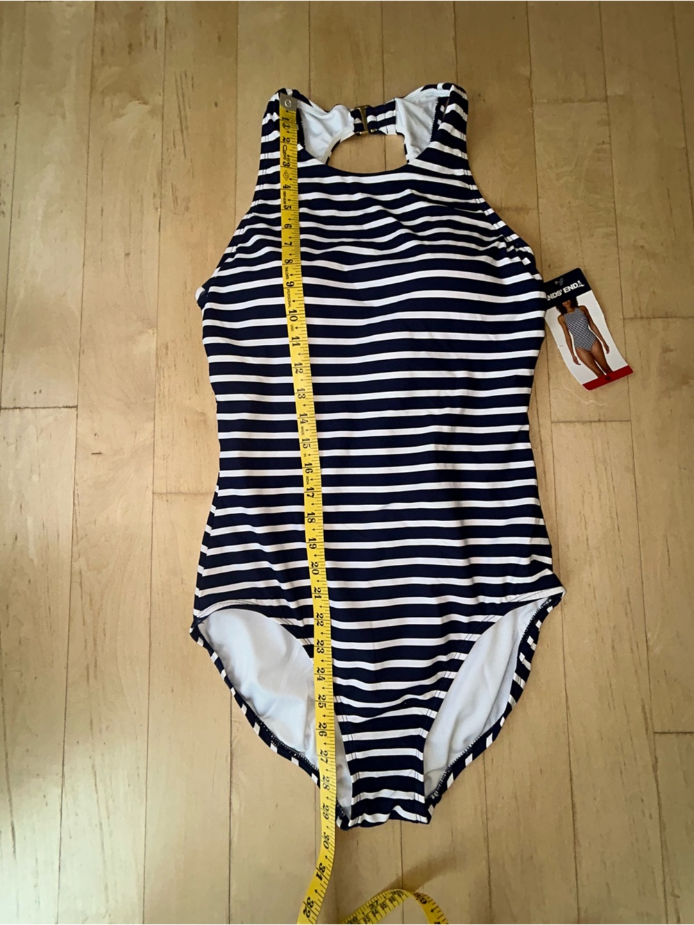 Lands' End Women’s One Piece Horizontal Stripe Swimsuit Navy/White Medium NWT - Picture 7 of 14